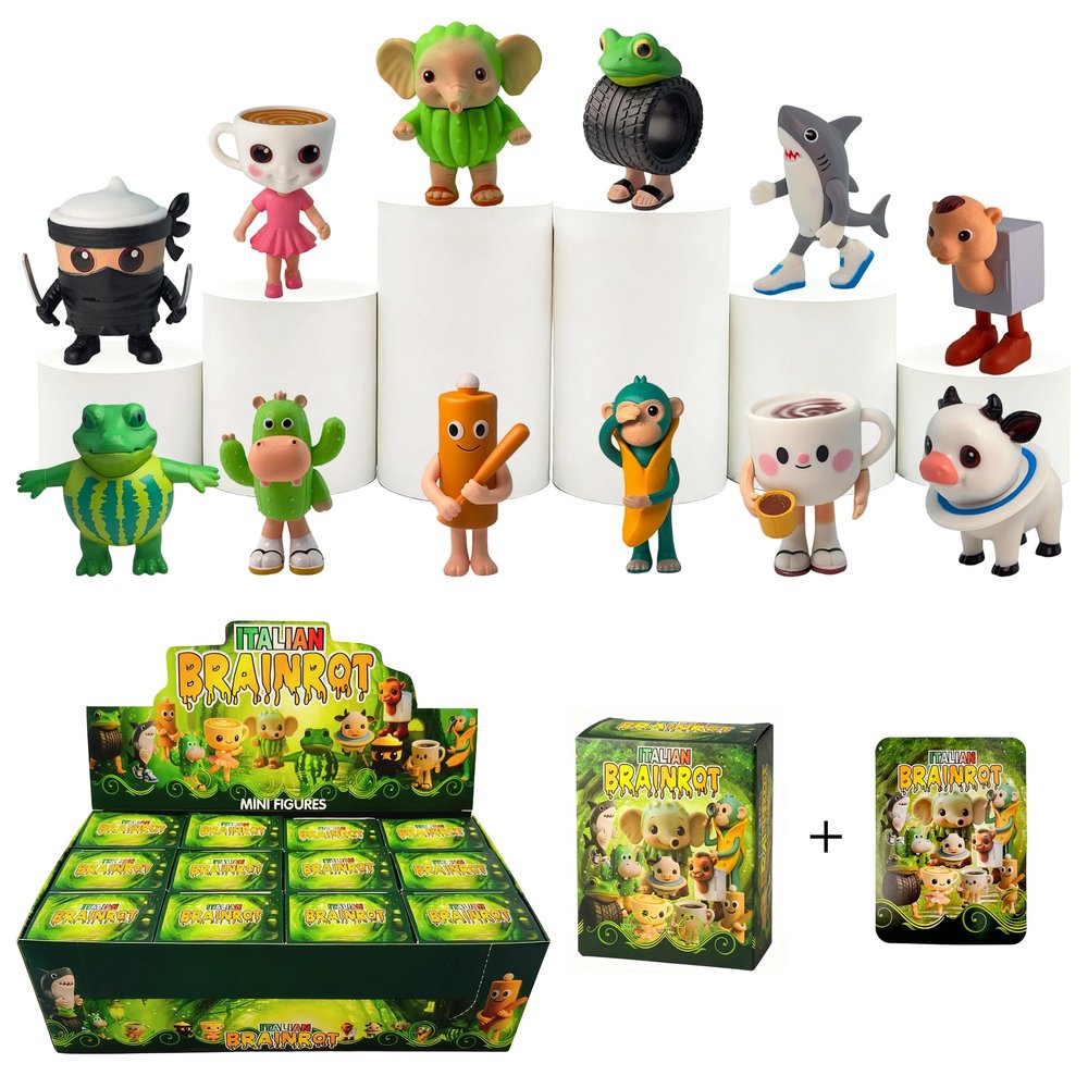 Abscalar Italian Brainrot Figures Blind Box with Cards,Brainrot Mystery Box,Tralalero Tralala,Tung Tung Tung Sahur, (12Pcs)