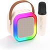 Karaoke Machine for Kids,2025New Mini Portable Karaoke Toys, Karaoke Speaker with 2 Wireless Microphone & Light for Home Party for Adults (Beige-1MIC)