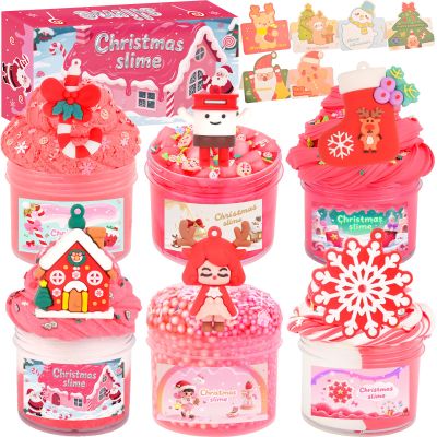 6 Pack Christmas Slimes, Red Slime Kids, for Girls Ages 8-12, Toys for Girls and Boys, for Kids Slime Set Party kit Goodie Bag Stuffers, 4 5 6 7 8 9 10 Year Old Girl Birthday Gift Cute Stuff
