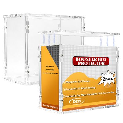 2 Pack Acrylic Booster Box Display Case with Magnetic Splicing Lid 6mm Extra Thick Clear Protector Stackable UV Protection Storage Container for Collectors Fits Standard Sealed TCG Boxes 3.1x4.8x5.4in