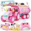 Funwee RC Farm Tractor Toy w/Light & Music, Kid Truck Toy w/Front Loader & Farm Animal, 2.4GHz RC Tractor Trailer Car Vehicle Toy for Boy Girl Age 3 4 5 6 7+ Year Old Christmas Birthday Gift (Pink) view 1