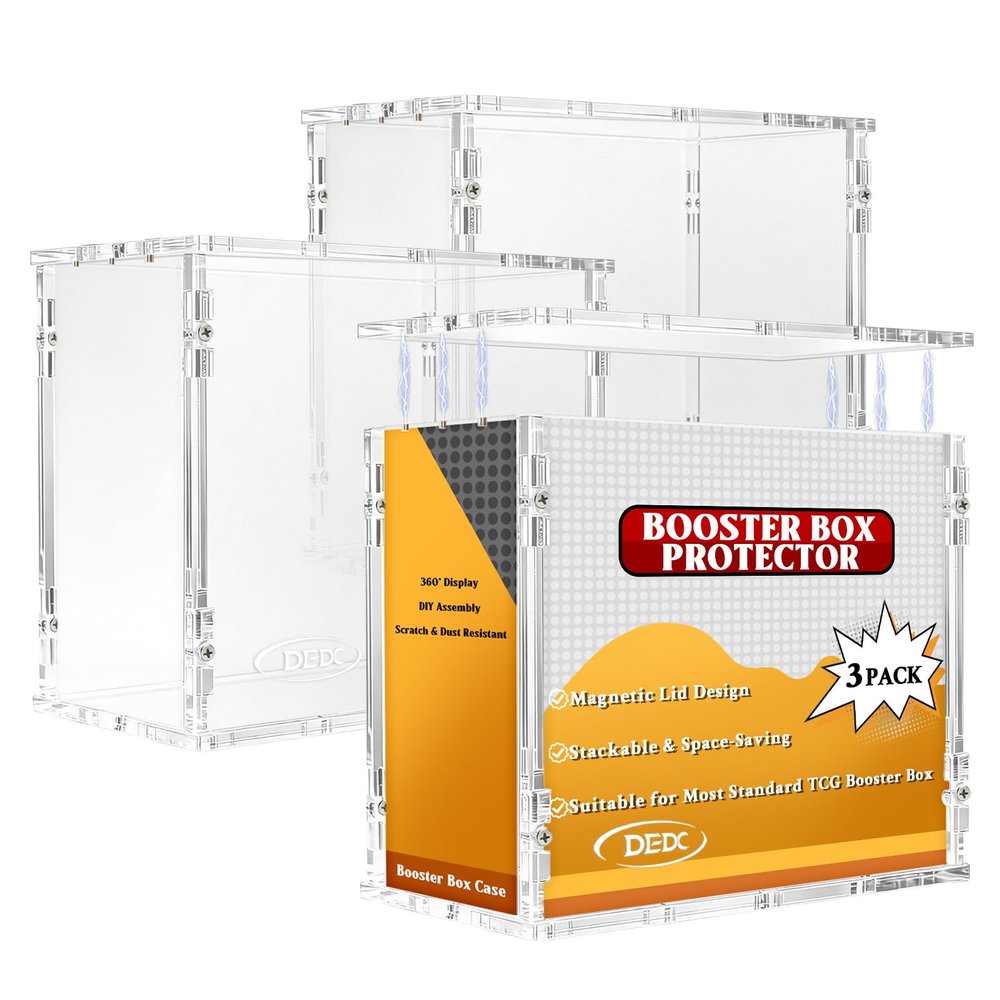 3 Pack Acrylic Booster Box Display Case with Magnetic Splicing Lid 6mm Extra Thick Clear Protector Stackable UV Protection Storage Container for Collectors Fits Standard Sealed TCG Boxes 3.1x4.8x5.4in