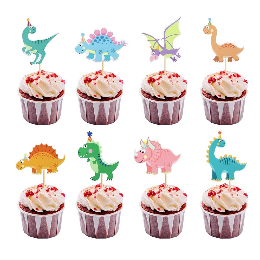 Aeisonsa 32Pcs Dinosaur Cupcake Toppers Dino Baby Shower Birthday Decorations Cupcake Toppers Party Supplies for Boys, GirlsBaby Showers
