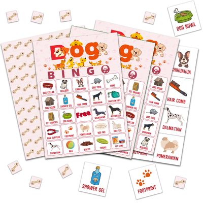 Dog Bingo Game Cards, Puppy Theme Bingo Game for Adults Friends Large Group, Ideal Gifts for Doggie Party Holiday Activities, Doggy Birthday Pawty Decorations Favors -A07