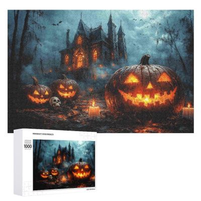1000 Piece Wood Jigsaw Puzzles for Adults Witch Castle Skeleton Pumpkin Wood Puzzles for Adults Games Family Education Toys Gifts
