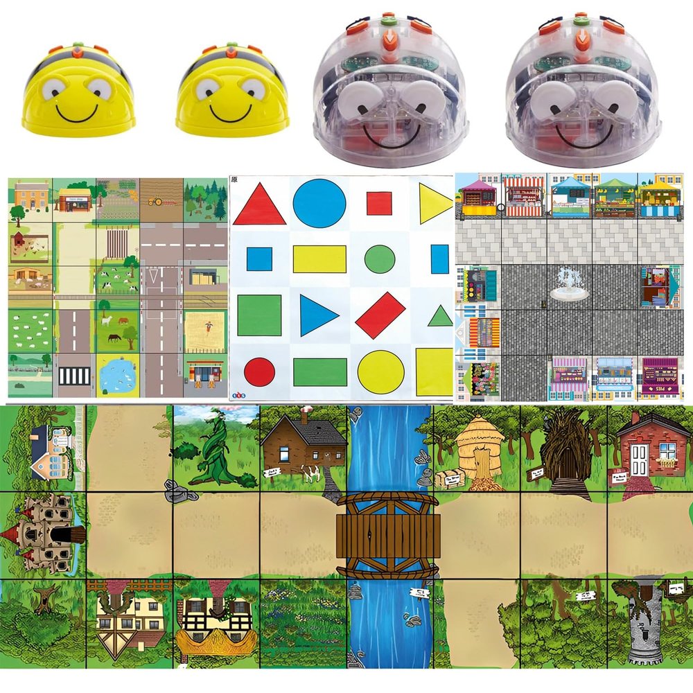 Early Programming: See & Say 2 Bee-Bots & 2 Blue-Bots with 4 Themed Floor Mats - Perfect for Home, Classroom, Office, & Study Room Use