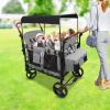 Wagon Stroller for 4 Kids, Push Pull Quad Collapsible Stroller with Adjustable Double Pusher, Parent Organizer, 5-Point Safety Harness & Disassemble Seat, 4-Seater Stroller Wagon for Camping view 4