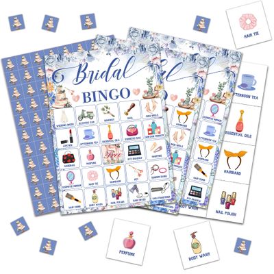 Bridal Bingo Game Cards, Blue Floral Bridal Shower Bingo Game for Adults Friends Large Group, Ideal Gifts for Wedding Party Holiday Activities, Wildflowers Birthday Party Decorations Favors -A11