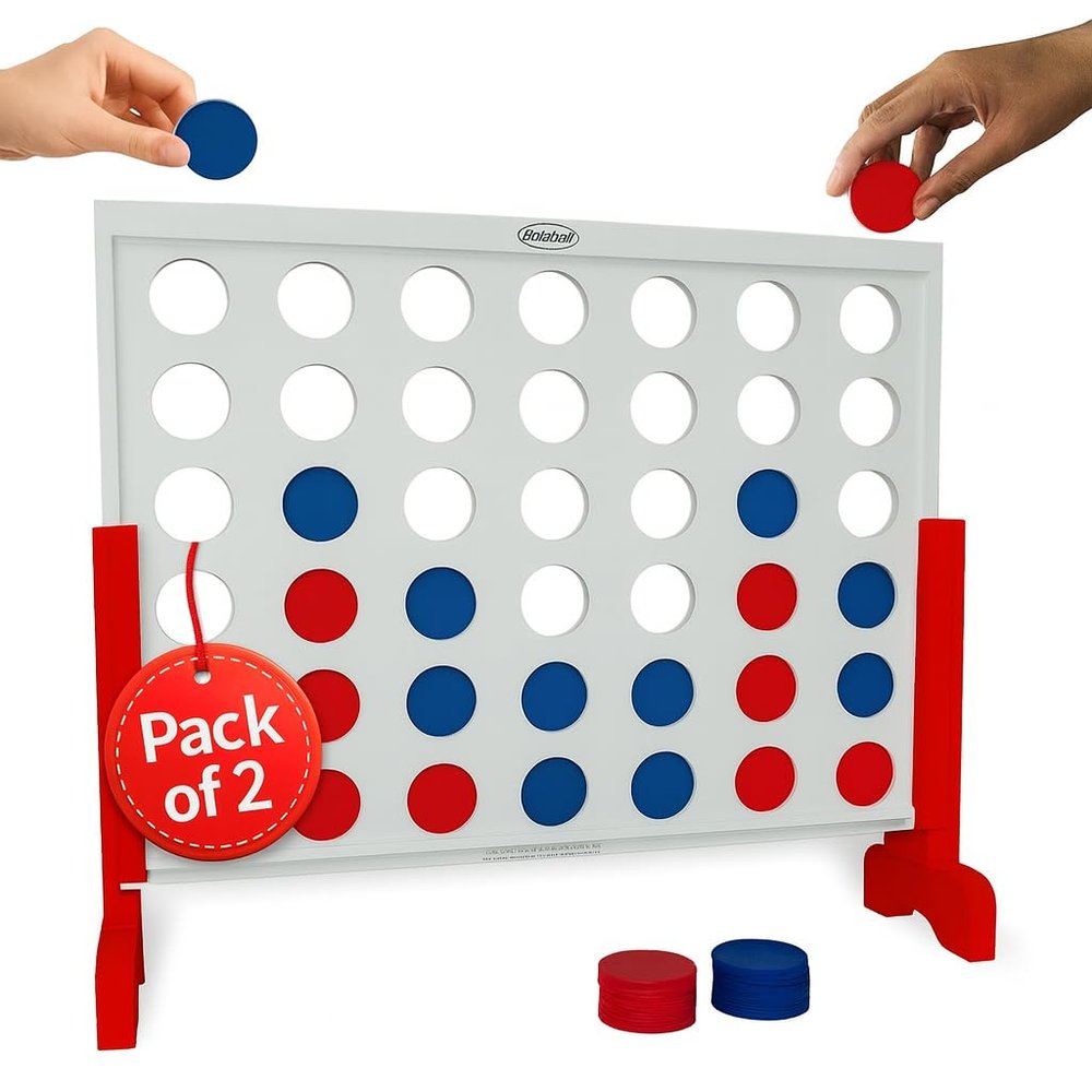 Bolaball Giant Wooden 4-in-a-Row Game Pack of 2  3.2FT Jumbo Connect Game for Kids & Adults, Indoor & Outdoor Fun, Durable Design for Family Gatherings, BBQs, Parties & More