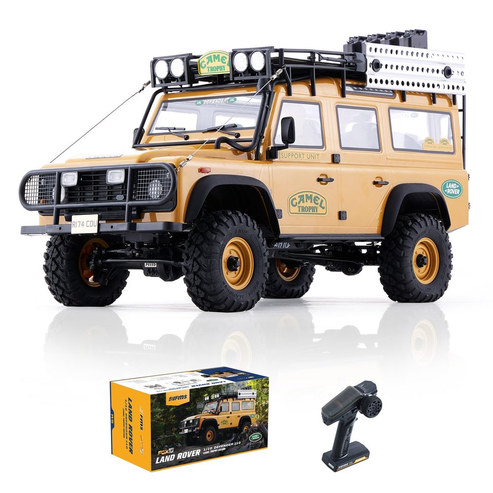 FMS 1/10 FCX10 Land Rover Camel Trophy Edition RC Crawler, Hobby RC Rock Crawler with Lighting System, 4-Link Suspension for Adults, RS (Defender)
