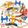 94pcs Wooden Train Set, Modern City Adventure Railway Track for Kids with Bridge, Tunnel, Crane, Town Buildings, Compatible with Most Brand, Christmas Toy Gift for Boys Girls Age 3-8 view 1