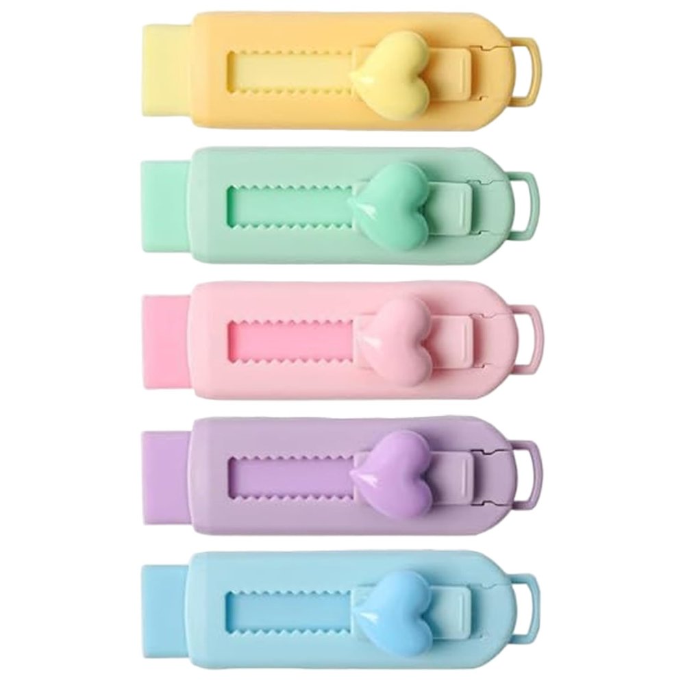 5Pcs Retractable Erasers, Cute Sliding Retractable Pencil Erasers with Heart Design for School, Office and Home