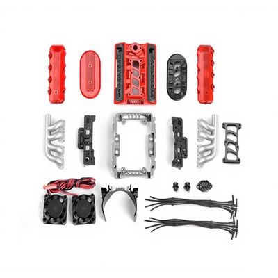 F76 V8 Engine Radiator Motor Cooling Fan for 1/10 RC Cover Car TRX-4 TRX-6 SCX10 90046 Upgrade Kit (Red)