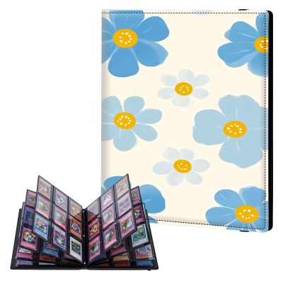 ETLKJVBL 9 Pocket Trading Card Binder, Blue Flowers with Yellow Centers Card Collection Book for MTG TCG Sports & Baseball, Top Loader Holder Album for Collectors