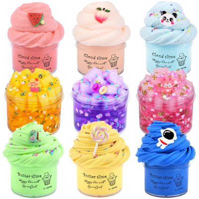 9 Pack Slime Kit, with 3 Jelly Cube Crunchy Slime 3 Cloud Slime 3 Butter Slime, Soft and Non-Sticky, DIY Stress Relief Toys for Girl and Boys, Birthday Gift, Party Favor