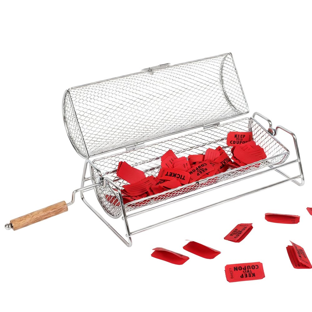17.9" x 4.9" Large Raffle Drum Raffle Ticket Spinning Cage with Wooden Turning Handle Raffle Tickets Roll Box with Detachable Tripod Stand Durable Raffle Wheel Spinner for Games, Events, and Parties