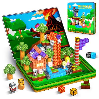 99PCS Magnetic Blocks Travel Toys, Magnet Building Blocks with Portable Metal Box, Mini Construction Travel Magnetic Tiles for Toddlers Boys Age 3-5 4-8 8-12, STEM Sensory Outdoor Travel Toys Gifts