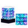 36 of Pack 12MM 6 Sided MINI Dice Set,Two Colours Glitter D6 Game Dice Set, 6 Sided Standard Dices for Yahtzee, Bunco or Teaching Math,with Portable Plastic Box(Green Purple) view 1