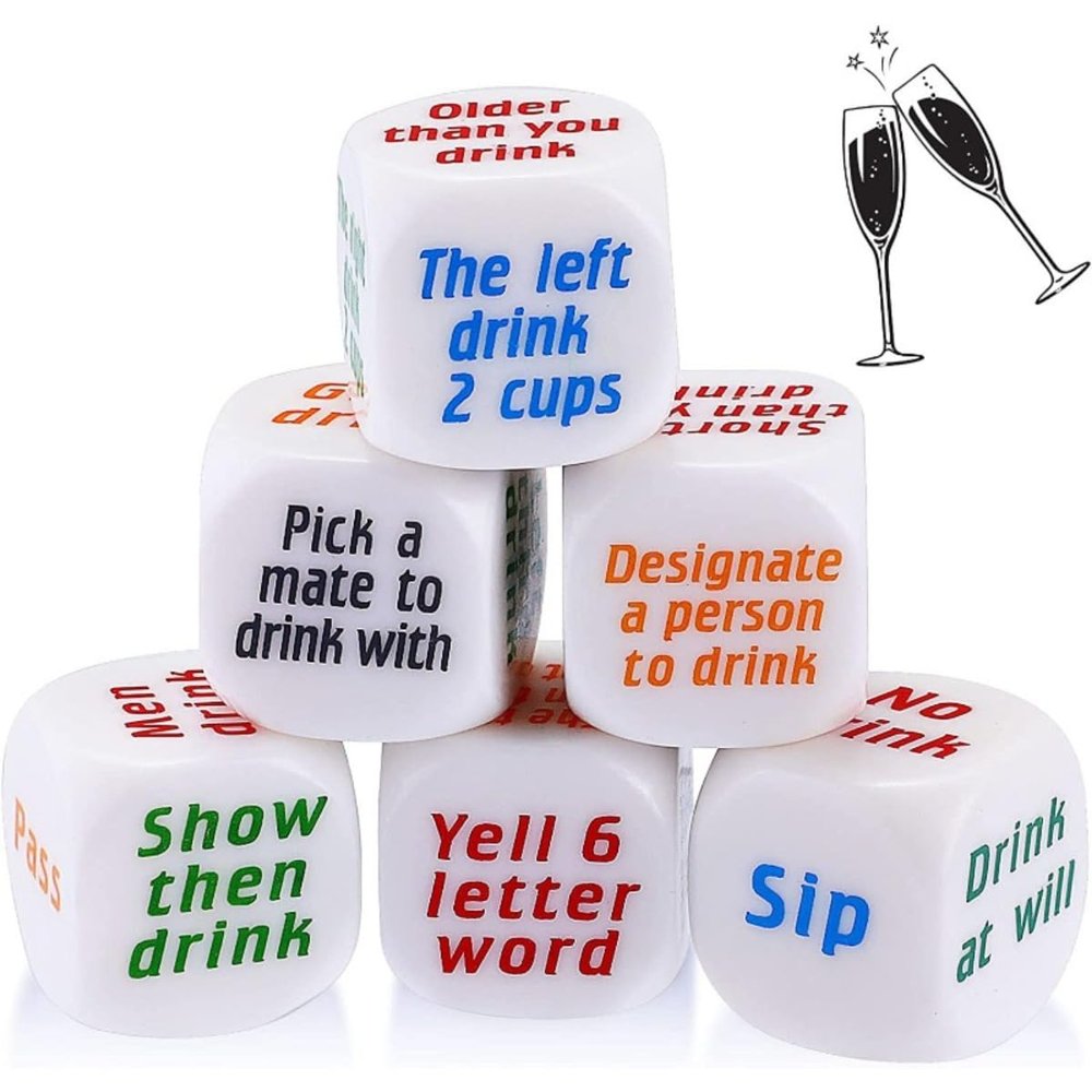 6 Pcs Drinking Dice Game Rolling Decider for Bachelorette Party Drunk Frenzy KTV Party Family Friends Gathering Game Bar