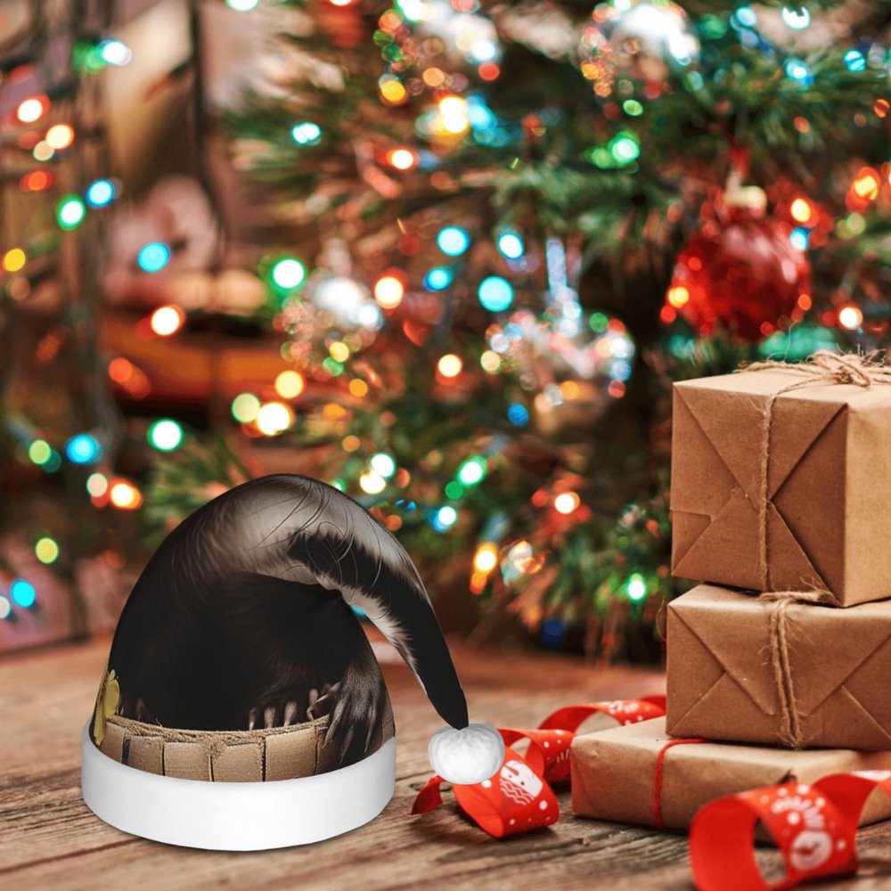 LHDGBNV Ferrets Santa Hat For Kids Funny Christmas Hats Warm Comfort Velvet Holiday Xmas Hat For Boys Girls New Year Festive Party Decoration