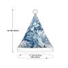 LHDGBNV Blue White Floral Pattern Santa Hat For Kids Funny Christmas Hats Warm Comfort Velvet Holiday Xmas Hat For Boys Girls New Year Festive Party Decoration view 3