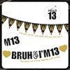 13th Birthday Decorations Boys Banner - 28 Pcs Black Gold Bruh I'M 13 Banners Triangle Bunting Swirls Sash Shoulder Strap Balloons Cake Topper Decor for 13 Year Old Party Supplies view 3