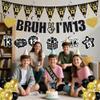 13th Birthday Decorations Boys Banner - 28 Pcs Black Gold Bruh I'M 13 Banners Triangle Bunting Swirls Sash Shoulder Strap Balloons Cake Topper Decor for 13 Year Old Party Supplies view 4