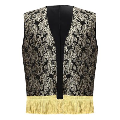 JEATHA Boys Jacquard Vest Sultan Prince Costume Kids Arab Prince Outerwear Tops for Halloween Carnival Party Gold 12 Years