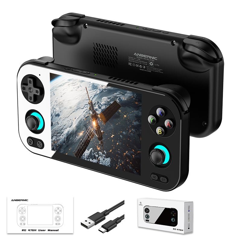 Anbernic RG476H Retro Handheld Game Console 4.7-inch LTPS in-Cell Screen No Card Android 13 System 128G Storage Support AI Functions 3D Hall Effect Joystick WiFi Bluetooth HD and TV Output Black