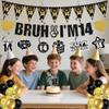 14th Birthday Decorations Boys Banner - 28 Pcs Black Gold Bruh I'M 14 Banners Triangle Bunting Swirls Glitter Garland Sash Shoulder Strap Balloons Cake Topper Decor for 14 Year Old Party Supplies view 4