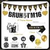 16th Birthday Decorations Boys Banner - 28 Pcs Black Gold Bruh I'M 16 Banners Triangle Bunting Swirls Glitter Garland Sash Shoulder Strap Balloons Cake Topper Decor for 16 Year Old Party Supplies view 2
