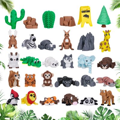 30PCS Mini 3D Printed Wild Animals Figurines Set, Articulated Flexible Safari Animal Desk Pets for Kids, Wildlife Party Favors, Classroom Rewards, Christmas Party Supplies (Wlid Animals)