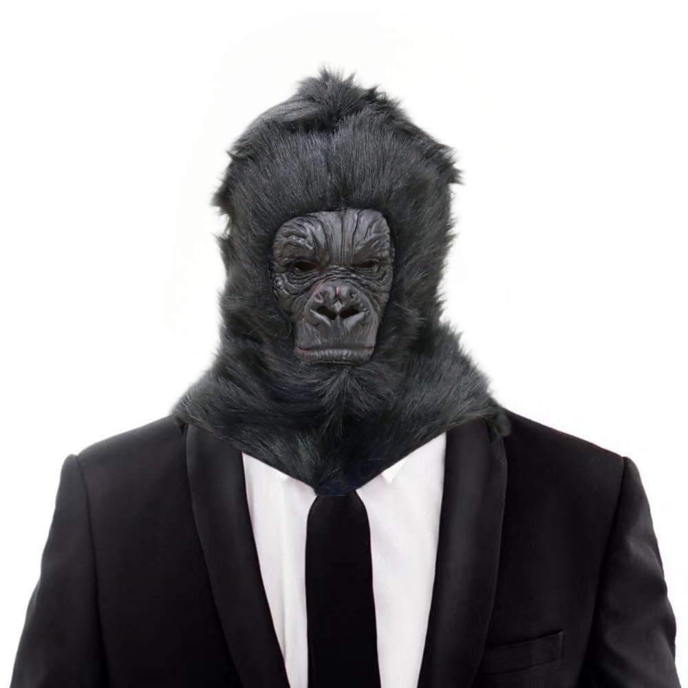 Mqhxellw Realistic Gorilla Mask Latex Animal Head Costume for Halloween Cosplay Fancy Dress Party (A)