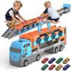 gearvibe 2-in-1 Race Track Truck Car Toys for 3, 4, 5, 6, 7, 8 Years Old Boys Girls, Foldable Transport Car Toys with 2 Foldable Race Tracks 8 Race Cars, Birthday Gifts for Toddler Boys view 1
