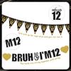 12th Birthday Decorations Boys Banner - 28 Pcs Black Gold Bruh I'M 12 Banners Triangle Bunting Swirls Sash Shoulder Strap Balloons Cake Topper Decor for 12 Year Old Party Supplies view 3