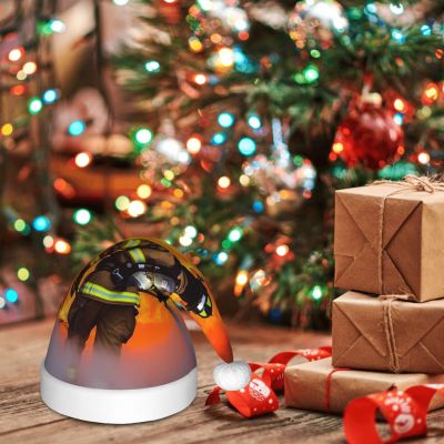 LHDGBNV Firefighter Fireman Flame Santa Hat For Kids Funny Christmas Hats Warm Comfort Velvet Holiday Xmas Hat For Boys Girls New Year Festive Party Decoration