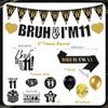 11th Birthday Decorations Boys Banner - 28 Pcs Black Gold Bruh I'M 11 Banners panant Swirls Glitter Garland Shoulder Strap Balloons Cake Topper Decor for 11 Year Old Party Supplies view 2