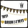 11th Birthday Decorations Boys Banner - 28 Pcs Black Gold Bruh I'M 11 Banners panant Swirls Glitter Garland Shoulder Strap Balloons Cake Topper Decor for 11 Year Old Party Supplies view 3