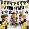11th Birthday Decorations Boys Banner - 28 Pcs Black Gold Bruh I'M 11 Banners panant Swirls Glitter Garland Shoulder Strap Balloons Cake Topper Decor for 11 Year Old Party Supplies view 4