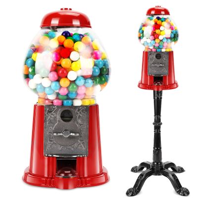 15 Inch Commercial Big Red Gumball Machine with Stand, Key-Operated Candy Dispenser Bubble Gum Machine, Coin-Operated Metal Base for Halloween Christmas Parties, Fun Gift for Kids & Events (Red)