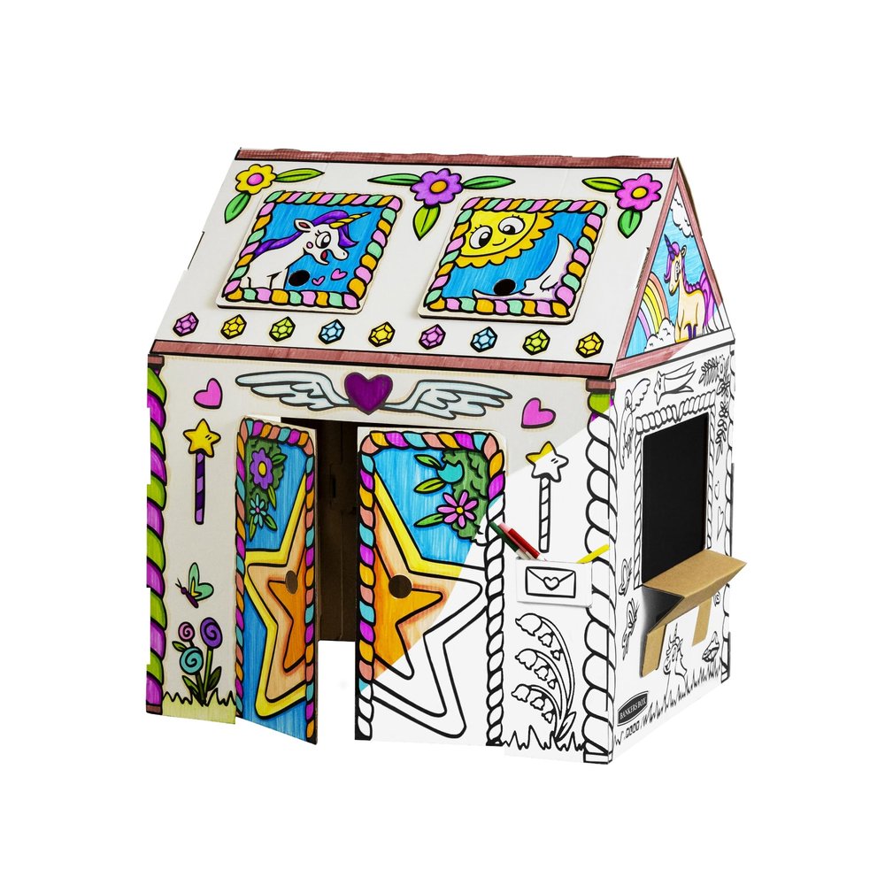 Bankers Box at Play Color in Enchanted Stable Playhouse, Cardboard Playhouse and Life Size Craft Activity for Kids and Families