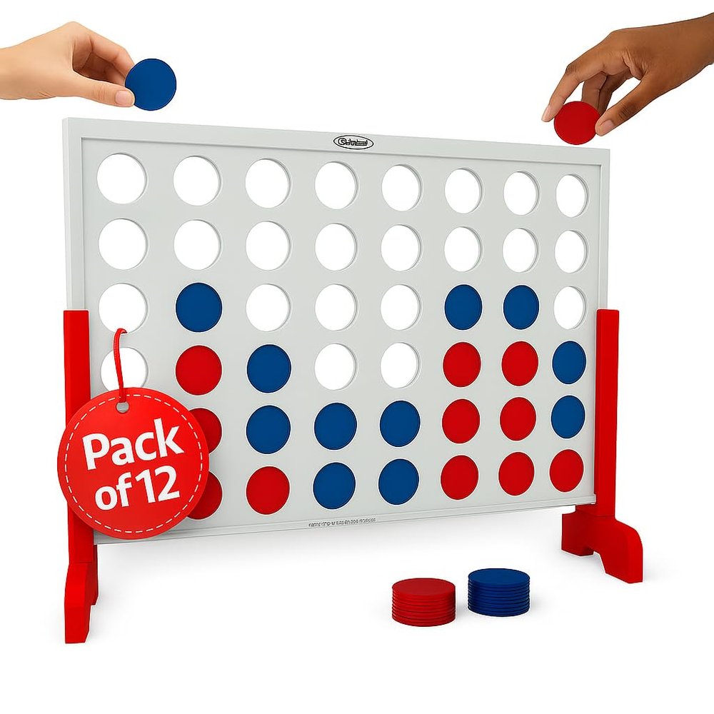 Bolaball Giant Wooden 4-in-a-Row Game Pack of 12  3.2FT Jumbo Connect Game for Kids & Adults, Indoor & Outdoor Fun, Durable Design for Family Gatherings, BBQs, Parties & More