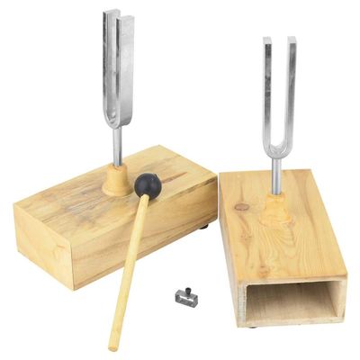 440Hz Tuning Fork Set with Wood Resonance Box Striker Physics Acoustic Experiment Kit for Sound Resonance Frequency Demonstration and Wave Interference Studies