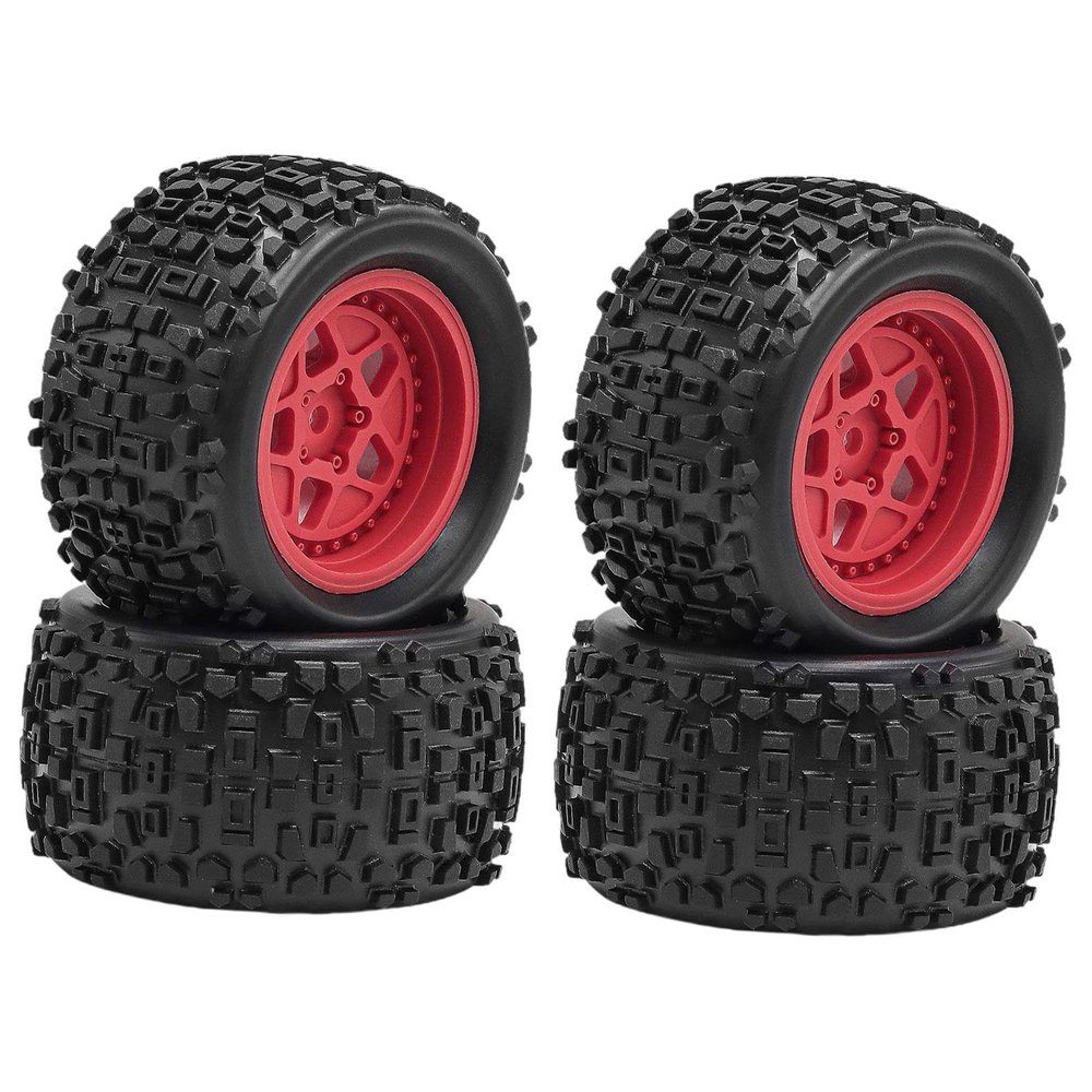 4Pcs 1/18 RC Car Wheels and Tires Accessory Durability Professional Sturdy Spare Parts RC Car Part Replace for Typhon Grom, Red