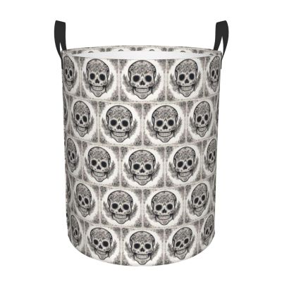 Mexican Skull Printing Personalized Circular Dirty Clothes Hamper-Standable Design Works In Bathroom & Closet