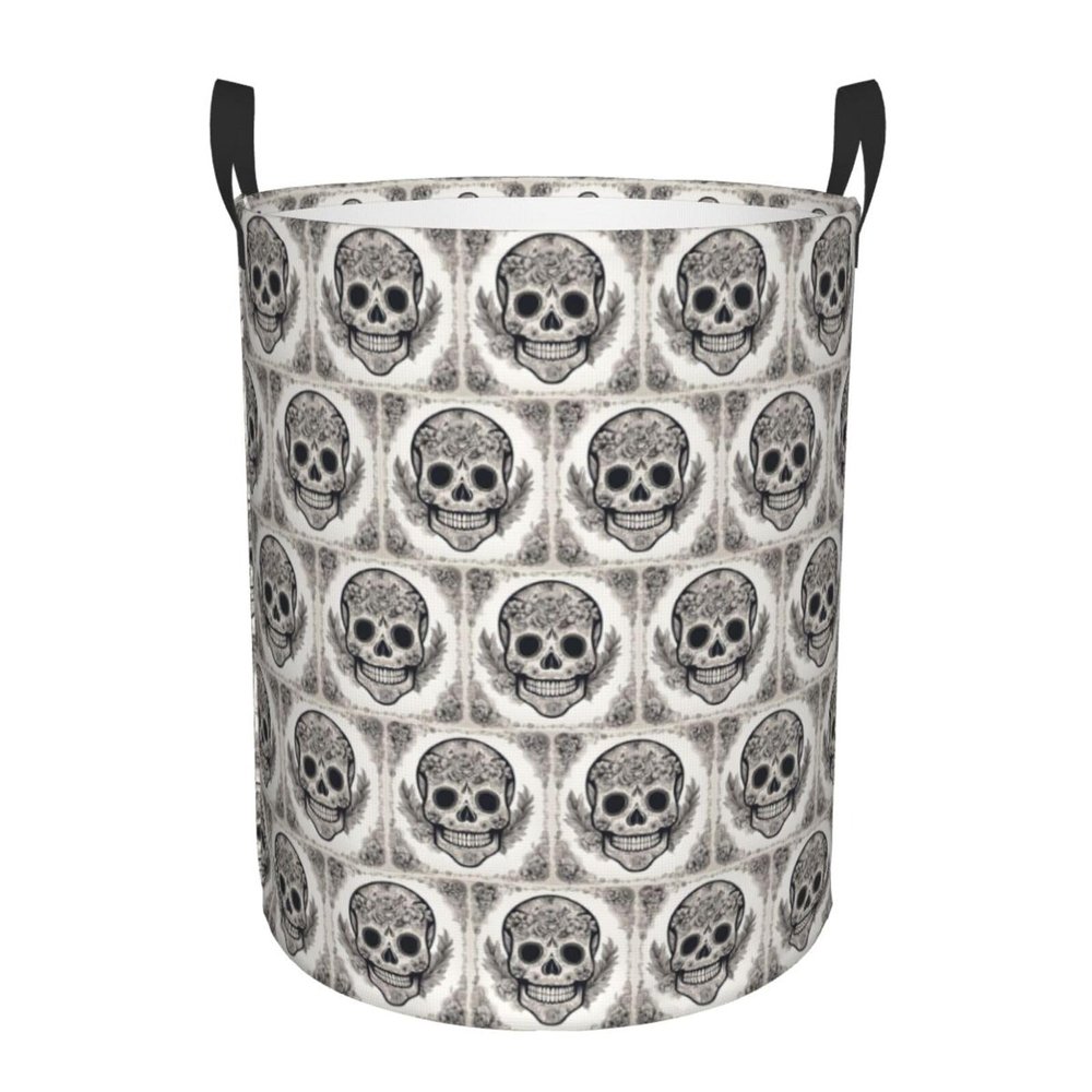 Mexican Skull Printing Personalized Circular Dirty Clothes Hamper-Standable Design Works In Bathroom & Closet