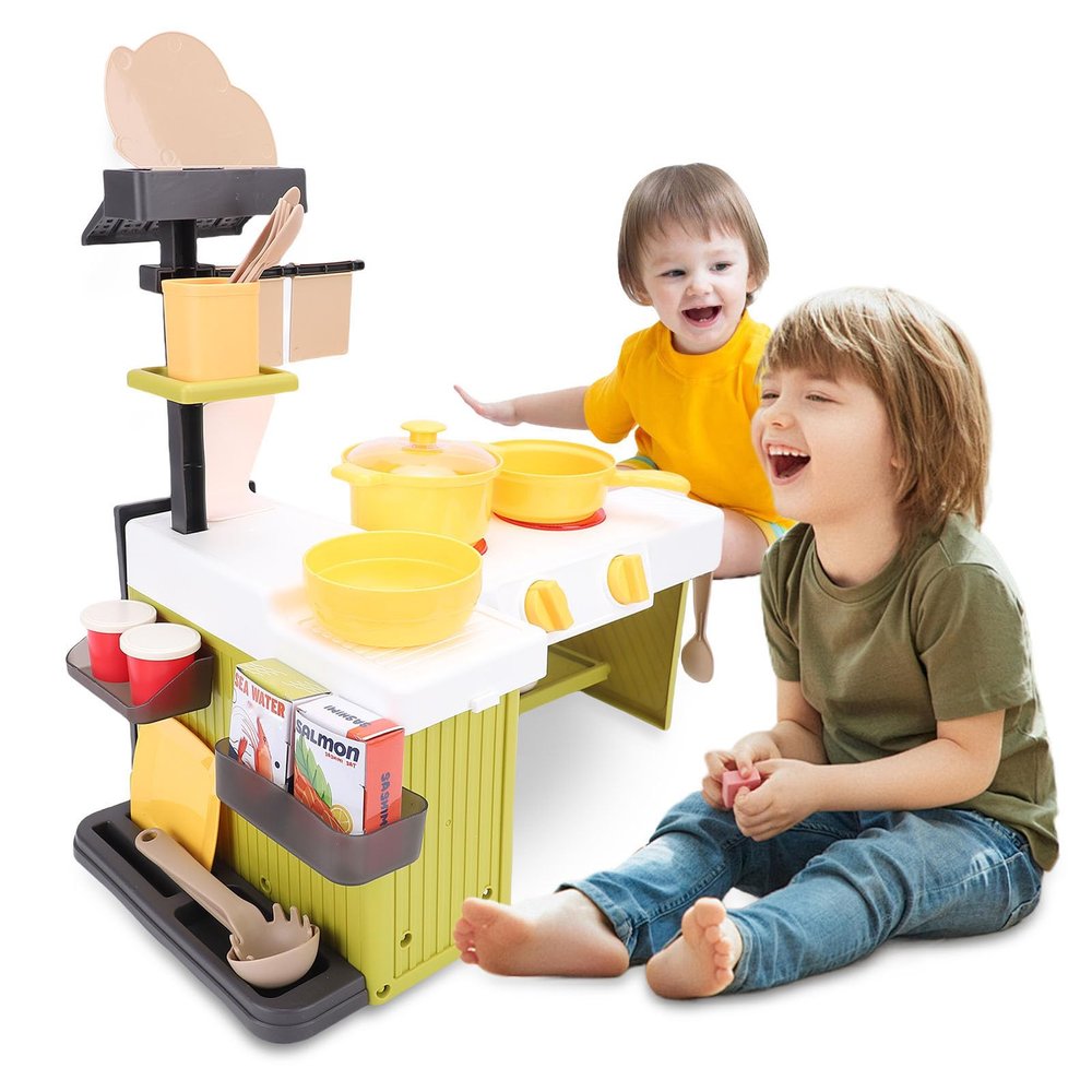 Asixxsix Kids Kitchen Playset, Kids Play Kitchen Playset Chef PretendPlay Set, Toys with Toy Food & Cookware Accessories, for Girls Boys Gifts