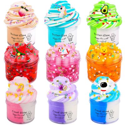 9 Pack Slime Kit, with 6 Butter Slime and 3 Jelly Cube Crunchy Slime, Soft & Non-Sticky, for Girls and Boys Family Toy, Party Favors, Stress Relief Toys