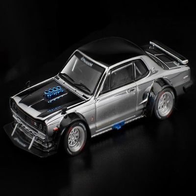 GT-R V8 Drift Hakosuka RHD (Right Hand Drive) Silver Chrome with Black Hood and Top 1/64 Diecast Model Car by Pop Race PR640330