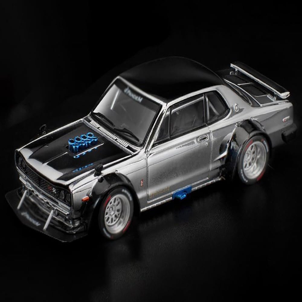 GT-R V8 Drift Hakosuka RHD (Right Hand Drive) Silver Chrome with Black Hood and Top 1/64 Diecast Model Car by Pop Race PR640330
